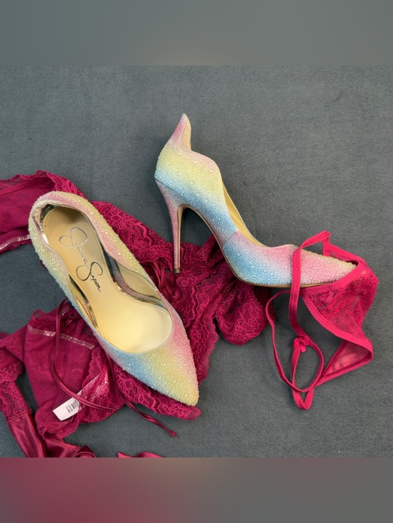 Jessica Simpson Shoes - Jessica Simpson Pastel Rainbow Crystal Pointed Toe Pumps - Pink Blue Yellow